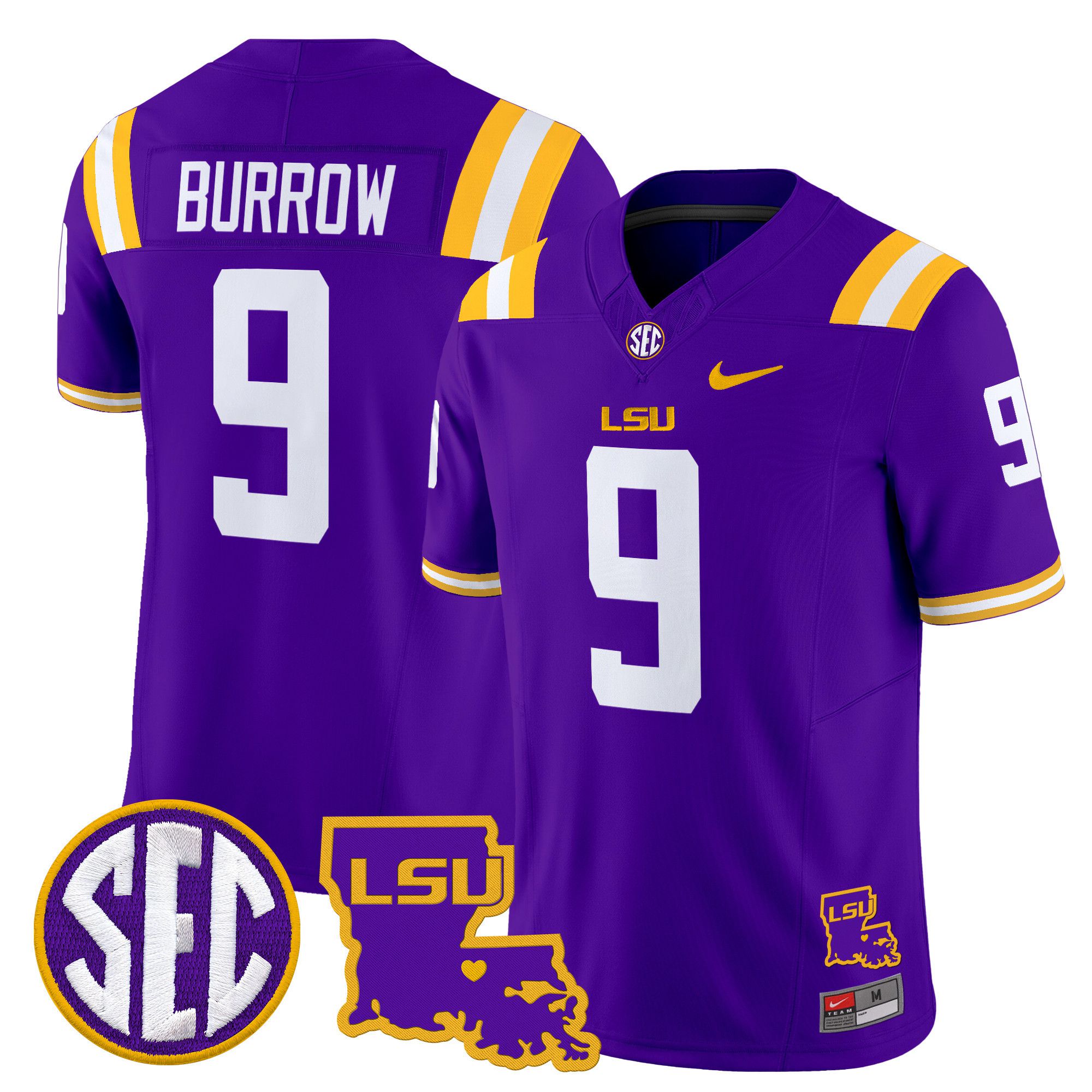 Men LSU Tigers #9 Burrow Purple 2024 Nike Louisiana Patch Vapor Limited NCAA Jersey style 1